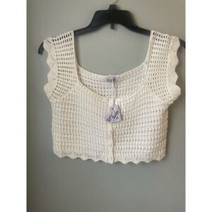 Love Knits Cropped Sweater Vest Button Down XL NWT